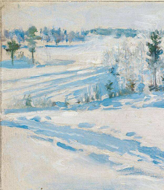 Winter landscape, oil painting. Original public domain image by Akseli Gallen-Kallela from Finnish National Gallery. Digitally enhanced by rawpixel.